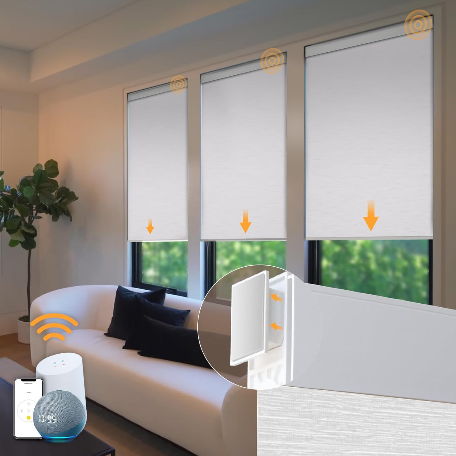 Motorized Cordless Roller Shades with Remote Control – White 34 X 72