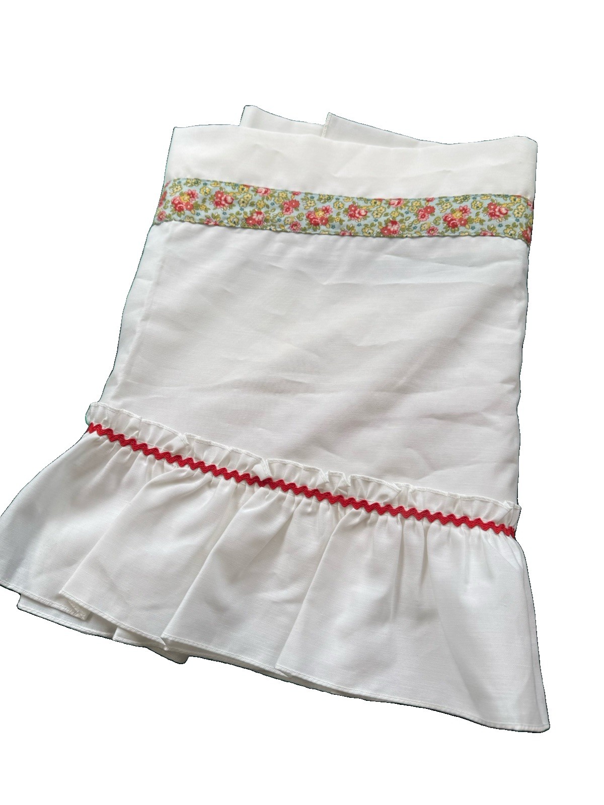 Beautiful Vintage White Cotton Floral Ruffle Curtain Valance USA 79”