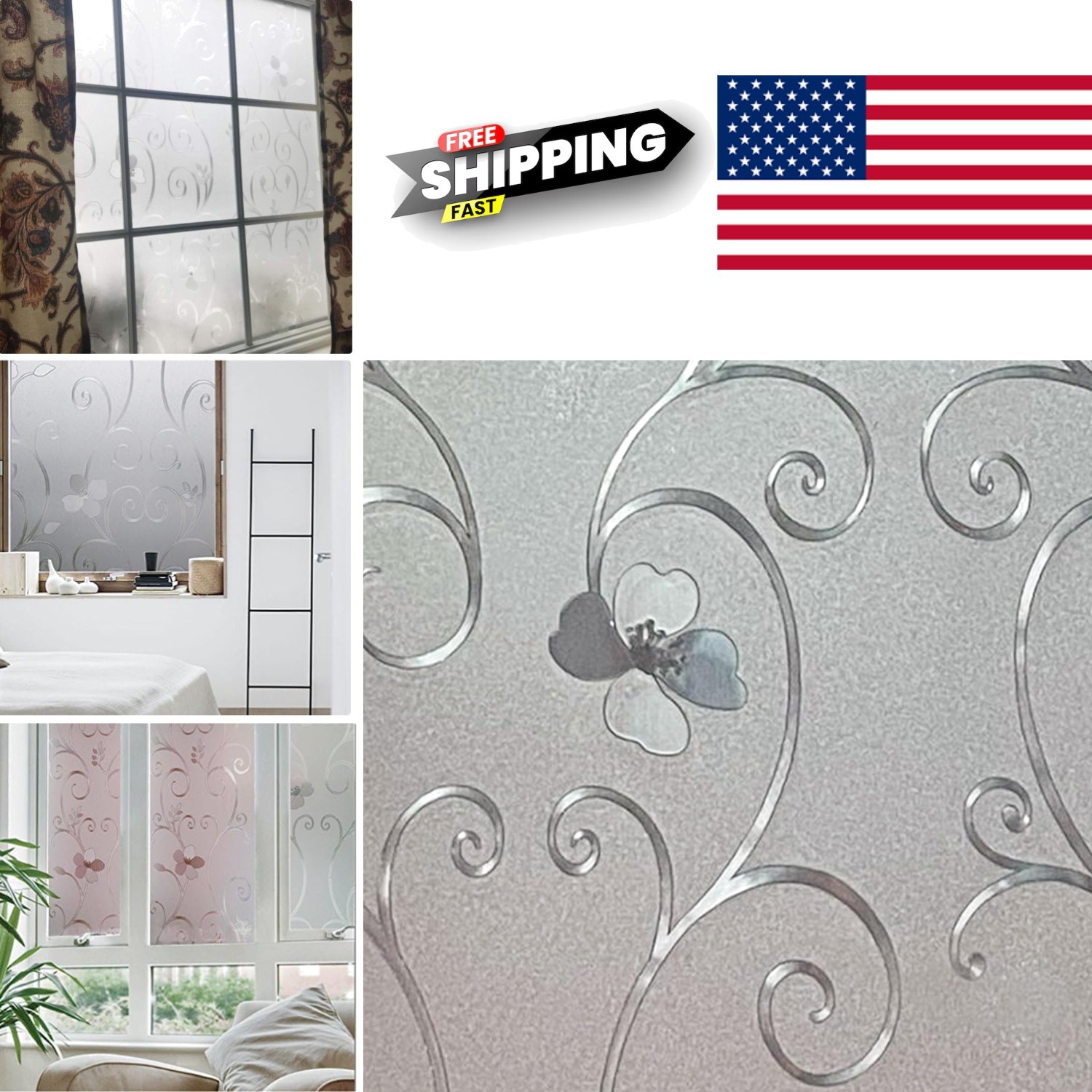 Frosted Window Privacy Film 17.7 x 78.7 Inches Flower Design for Home Office