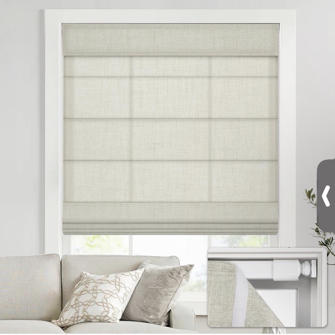 Linen Beige Light Filtering Cordless No-Drill Roman Shade 34 in W x 64 in H