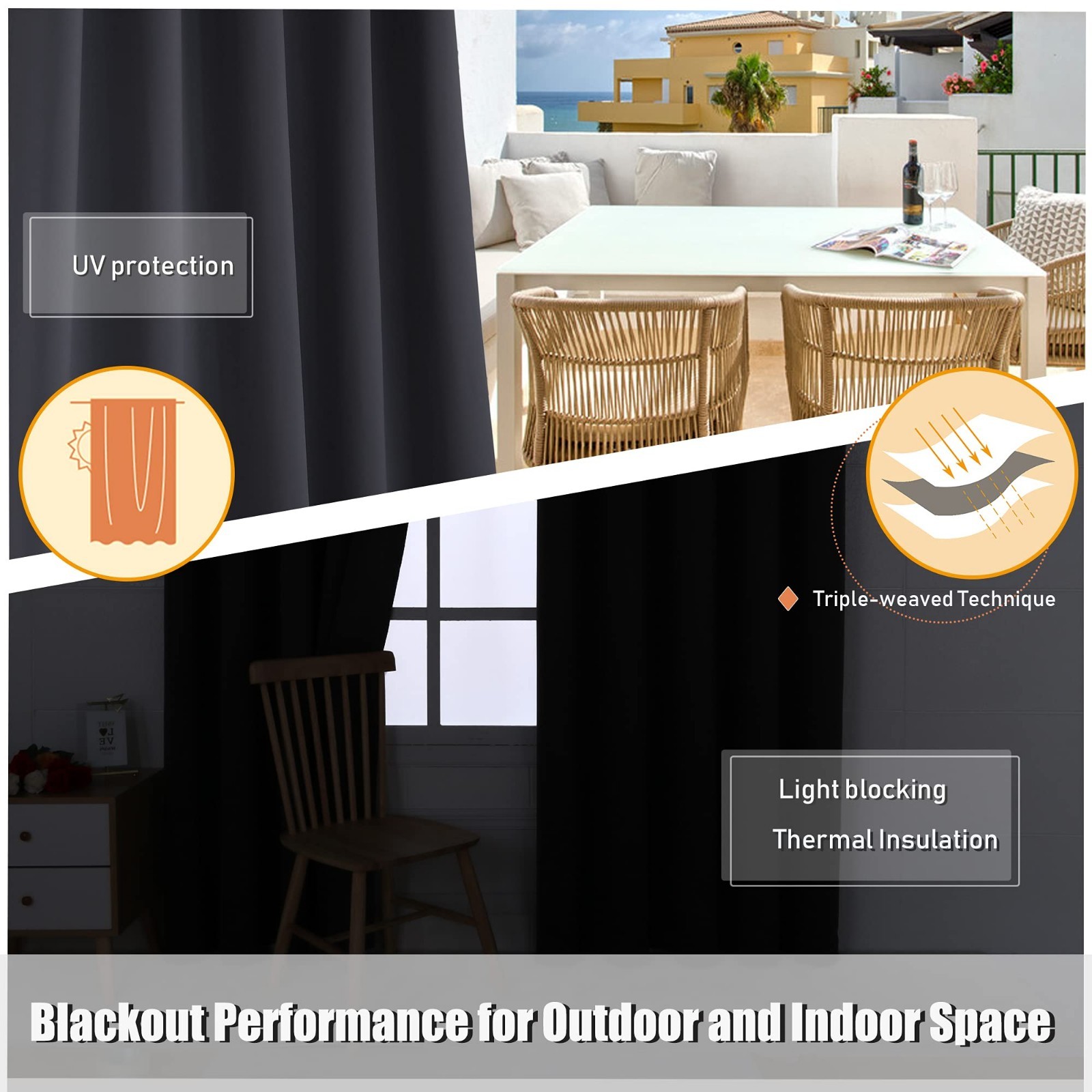 Waterproof Outdoor Curtains for Patio | Thermal Insulated Privacy Drapes