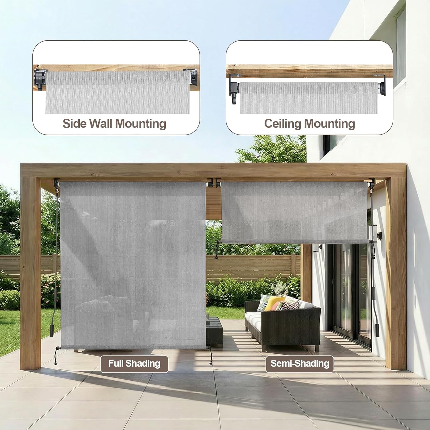 Aoodor Patio Roller Shade 4 x 8 ft HDPE Fabric Outdoor Cordless Roll Up Shade