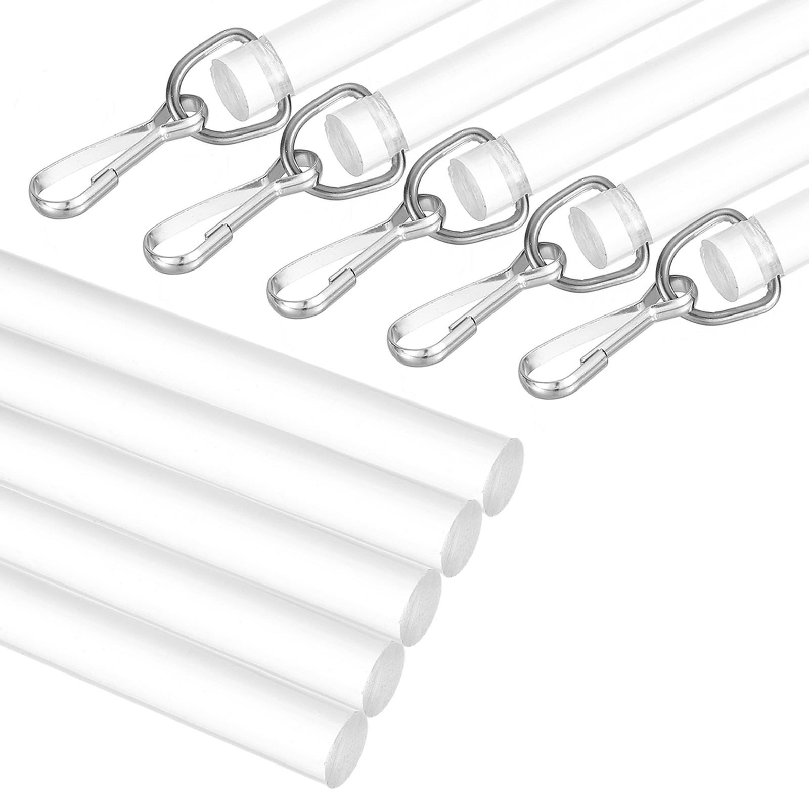 5Pcs 17″ Acrylic Drapery Wand Universal Curtain Pull Rod with Snap Hook Clear