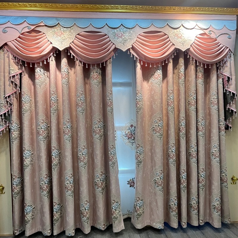 Custom pink European luxury chenille cloth blackout curtain valance drape C2125