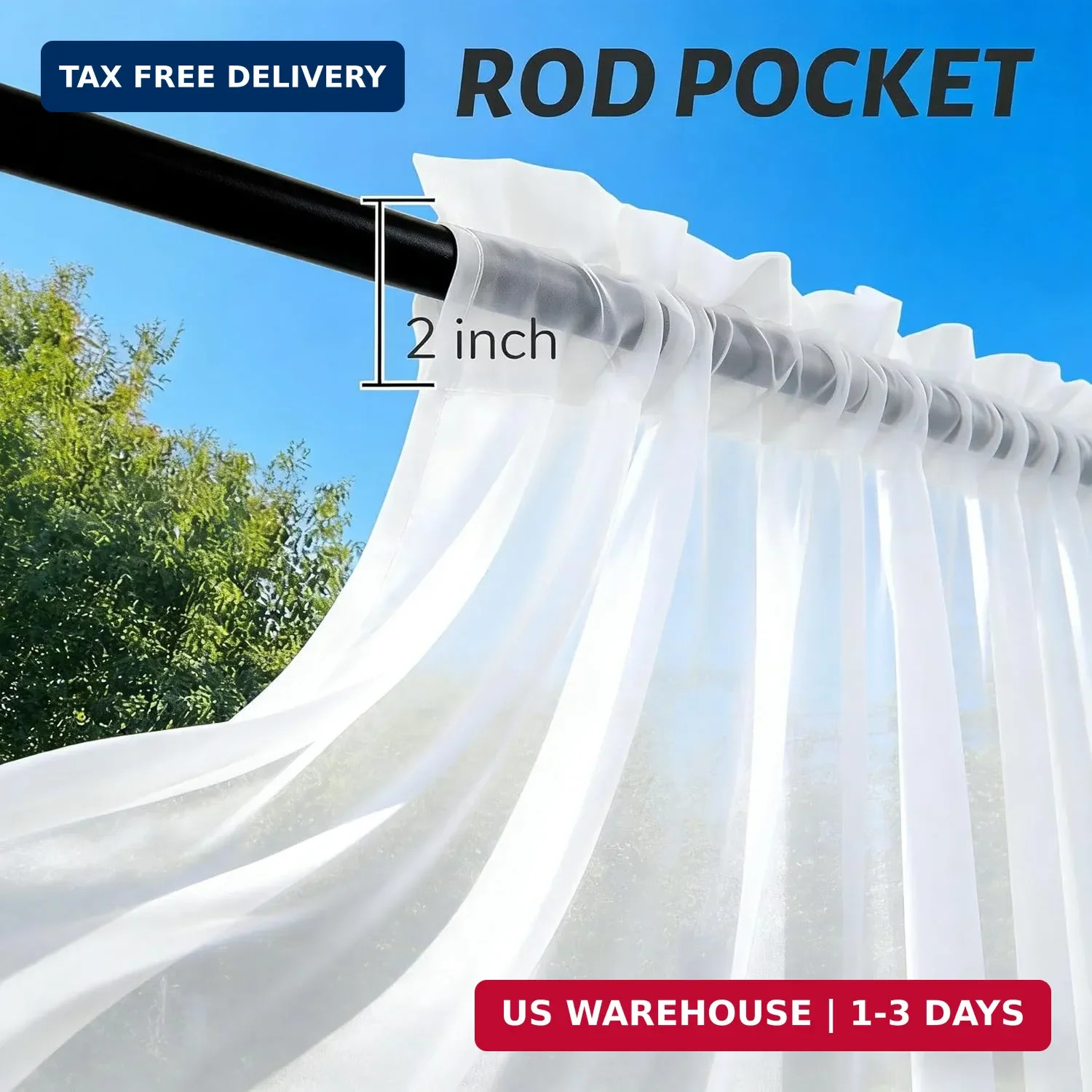 Outdoor Sheer Curtains for Patio Waterproof, 2 Panels Rod Pocket Indoor/Outdoor