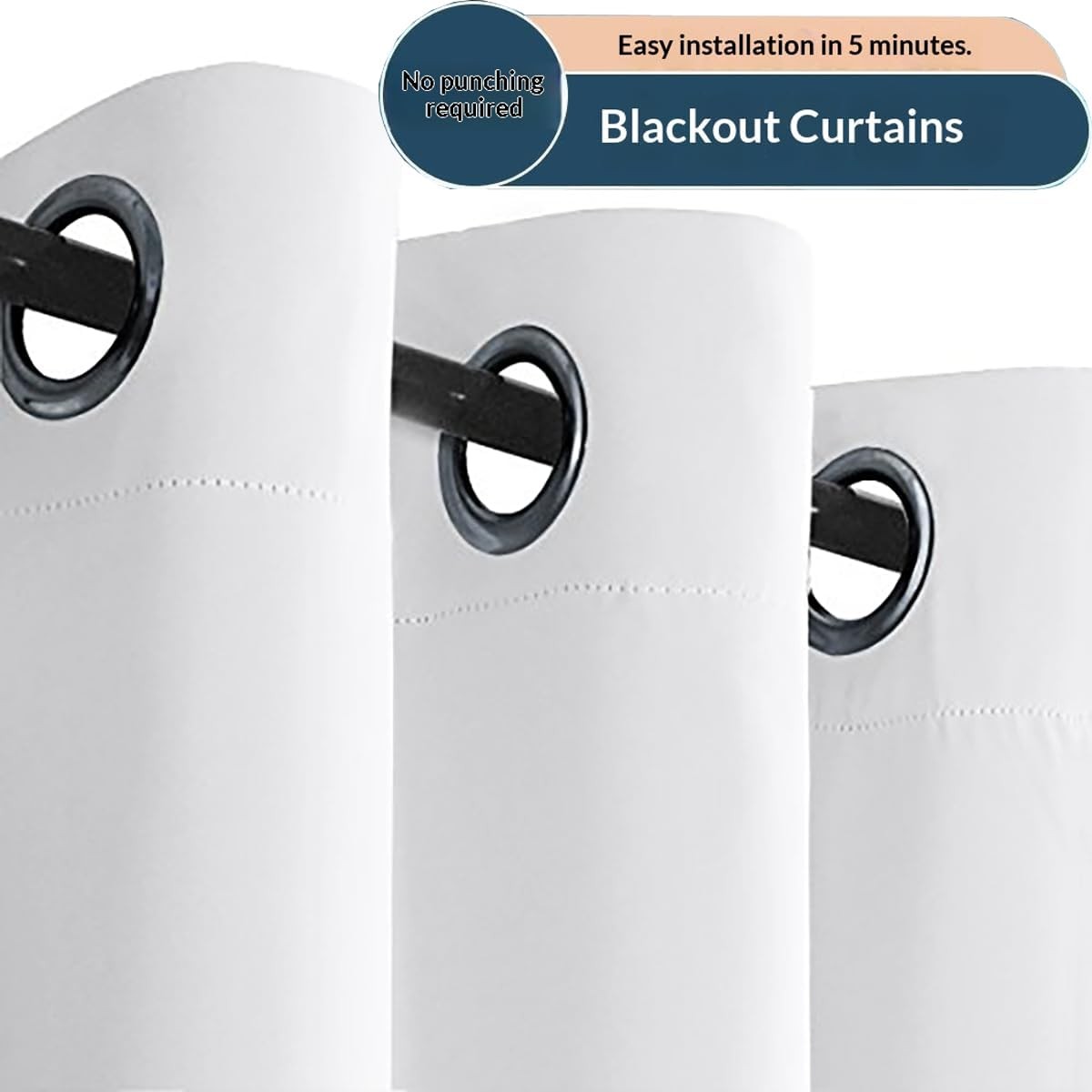 Blackout Curtains with Metal Rings, Suitable for Bedroom/Living Room, Glass