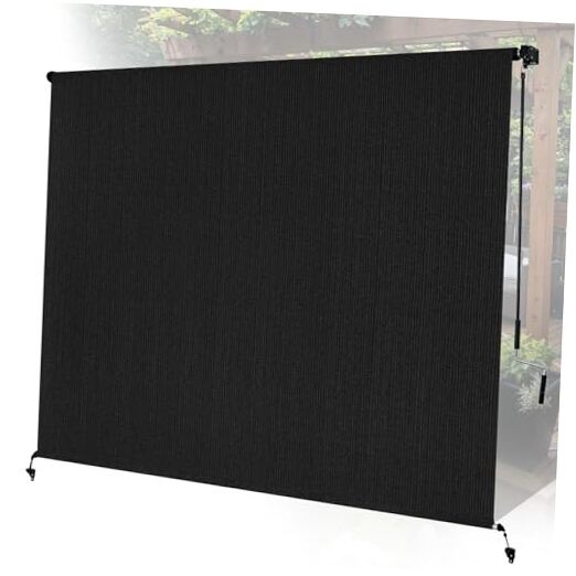 8’W x 8’H Patio Shades Roll up Outdoor Roller Shade Crank 96″W x 96″H Black