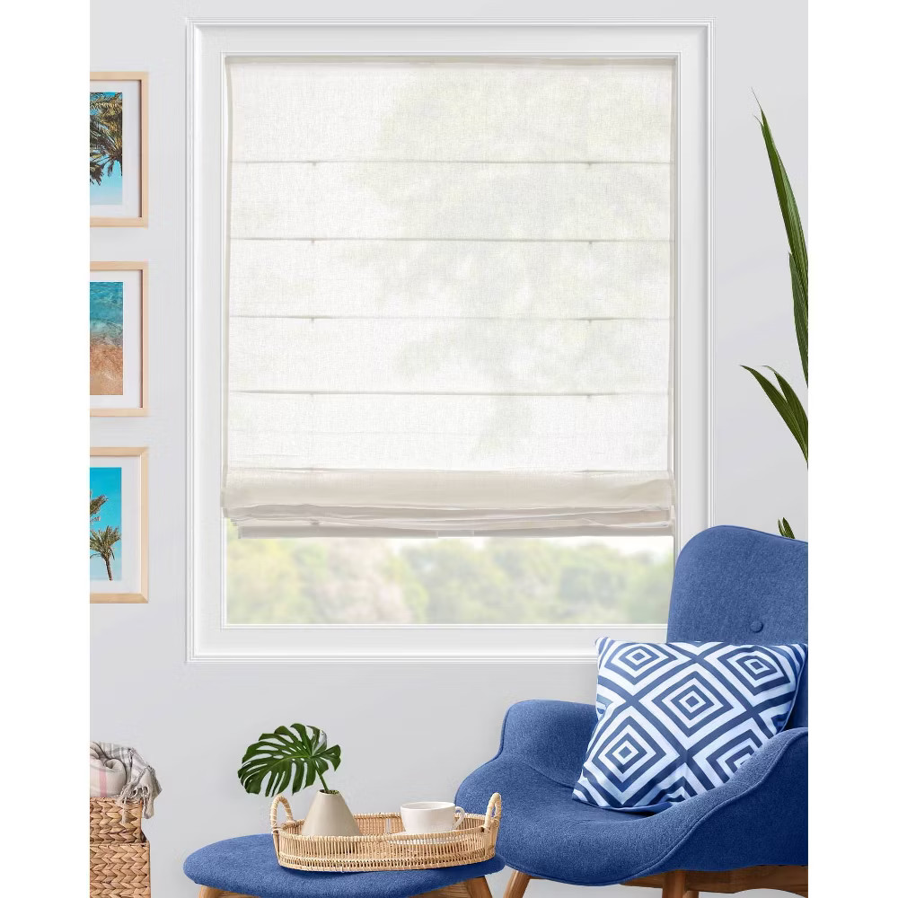33″x64″ Chicology Sheer Roman Curtain Shade Pacific White