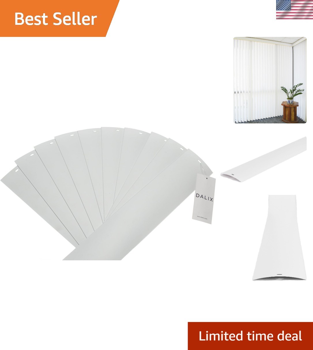 Elegant 10-Pack Smooth Curved PVC Vertical Blinds for Large Windows, 82.5×3.5
