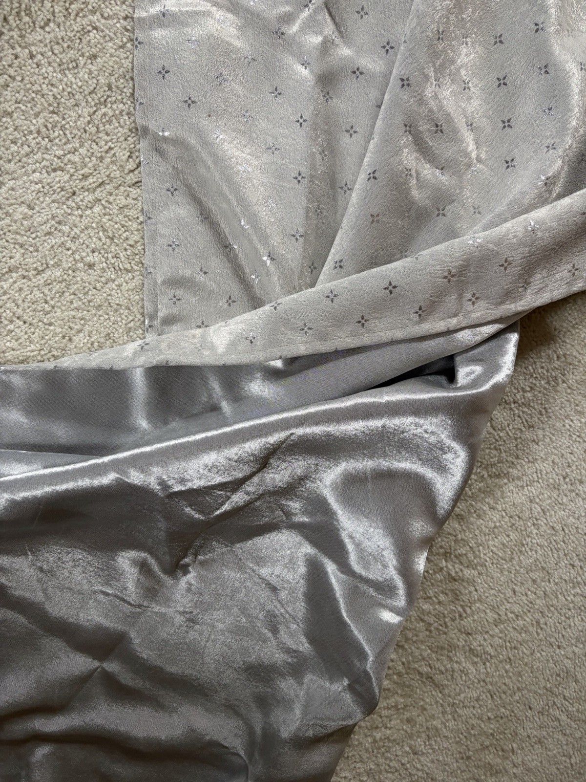 Silver patterned reversible blackout curtains x6 length: 38 in, height: 84 in