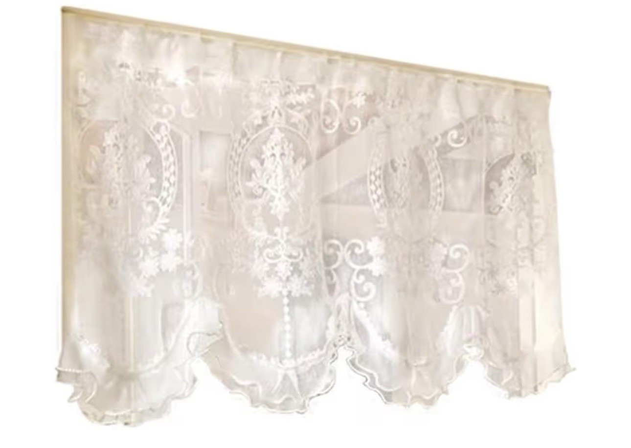 Transparent 1 Pc.Lace Border Floral Gauze Curtain w/Ruffles Gorgeous 25.6×43.3