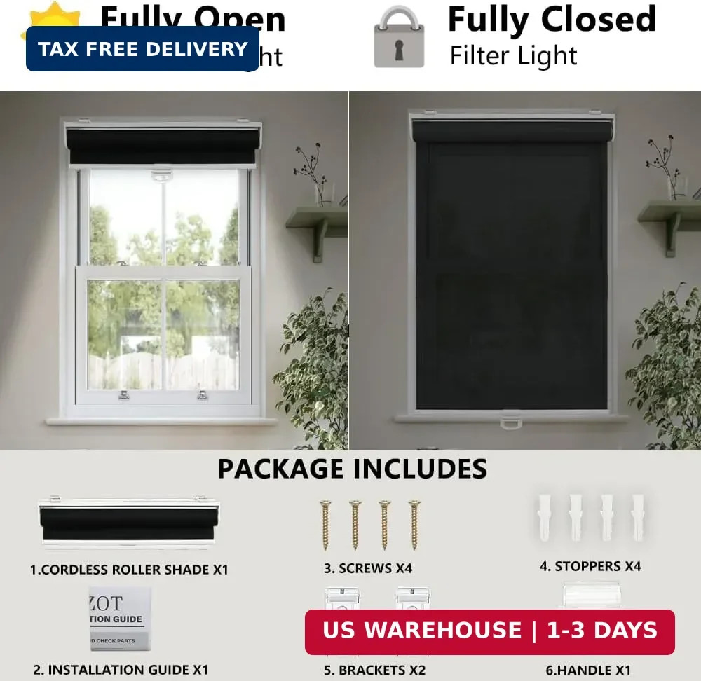 Cordless 5% Openness View Roller Shades for Indoor Windows,Solar Screen Flame Re