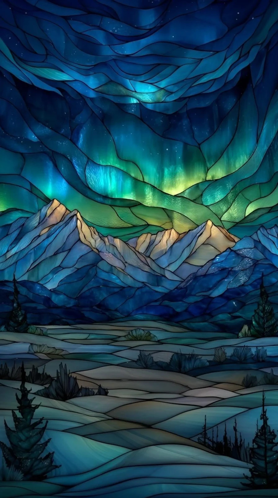 Stained Glass Window Door Cling Frosted | PVC Free Mountains Northern Lights