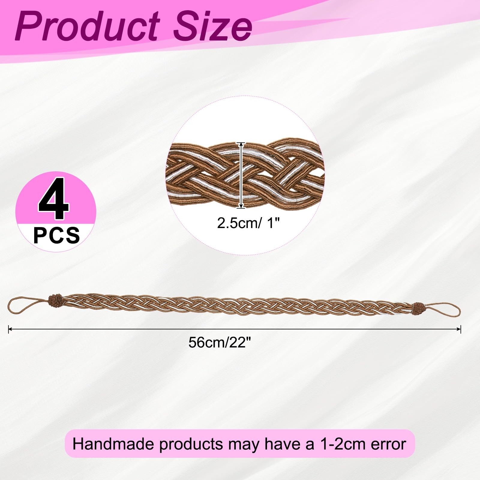 uxcell 4 Pcs Curtain Tiebacks, 56cm/22 Braided Drapery Holdback Holder Curtain T