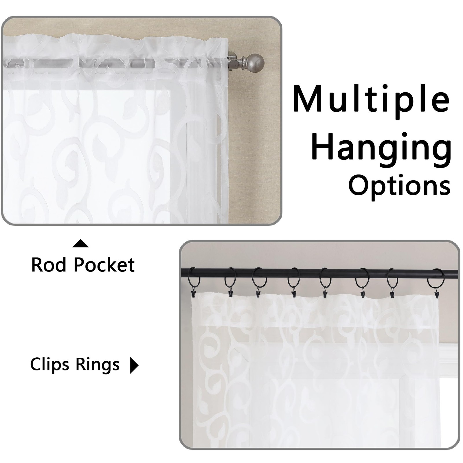 OWENIE Furman Sheer White Curtains 84 inches 40″W x 84″L (Pack of 2),