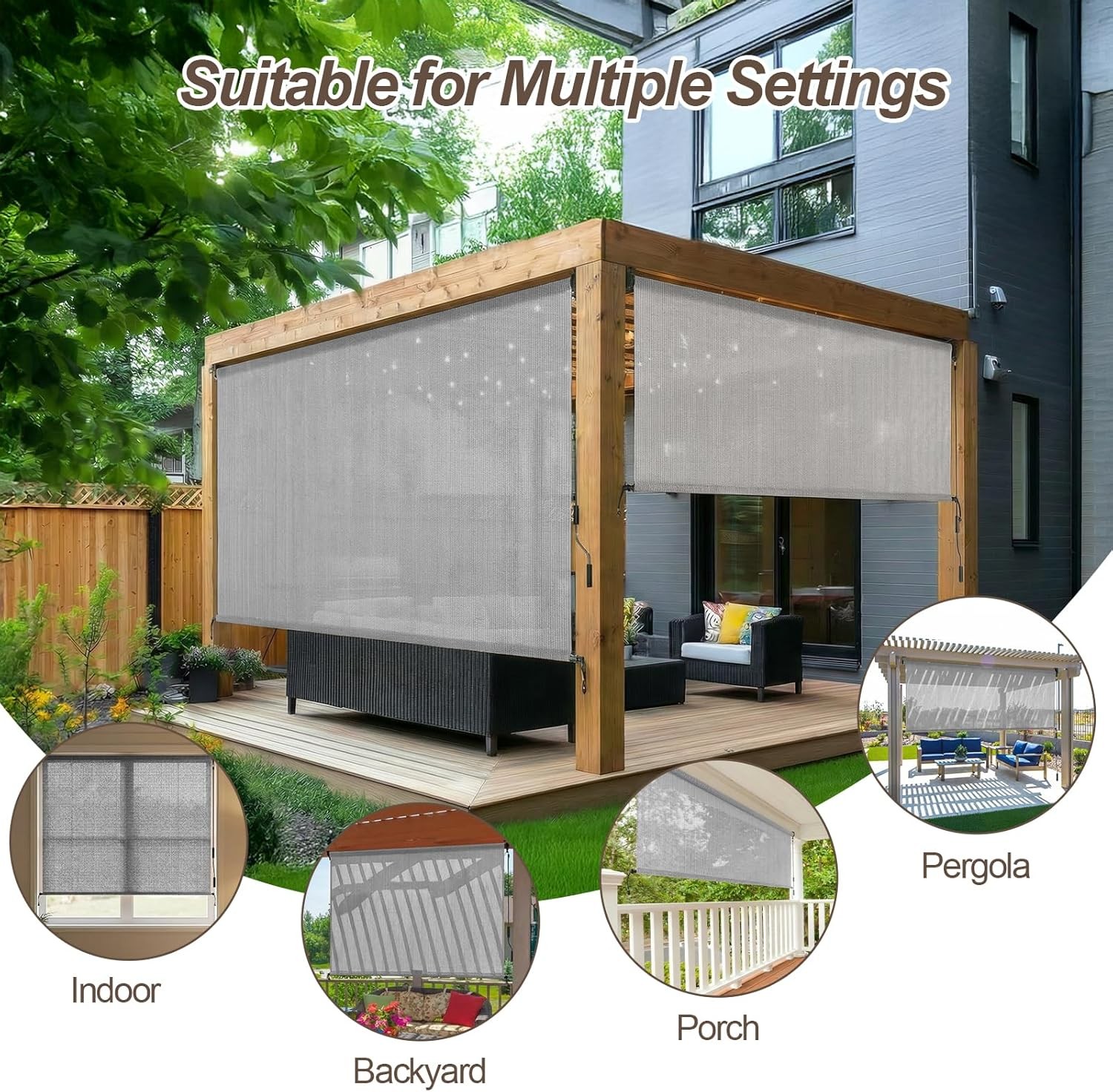 Aoodor Patio Roller Shade 4 x 8 ft HDPE Fabric Outdoor Cordless Roll Up Shade