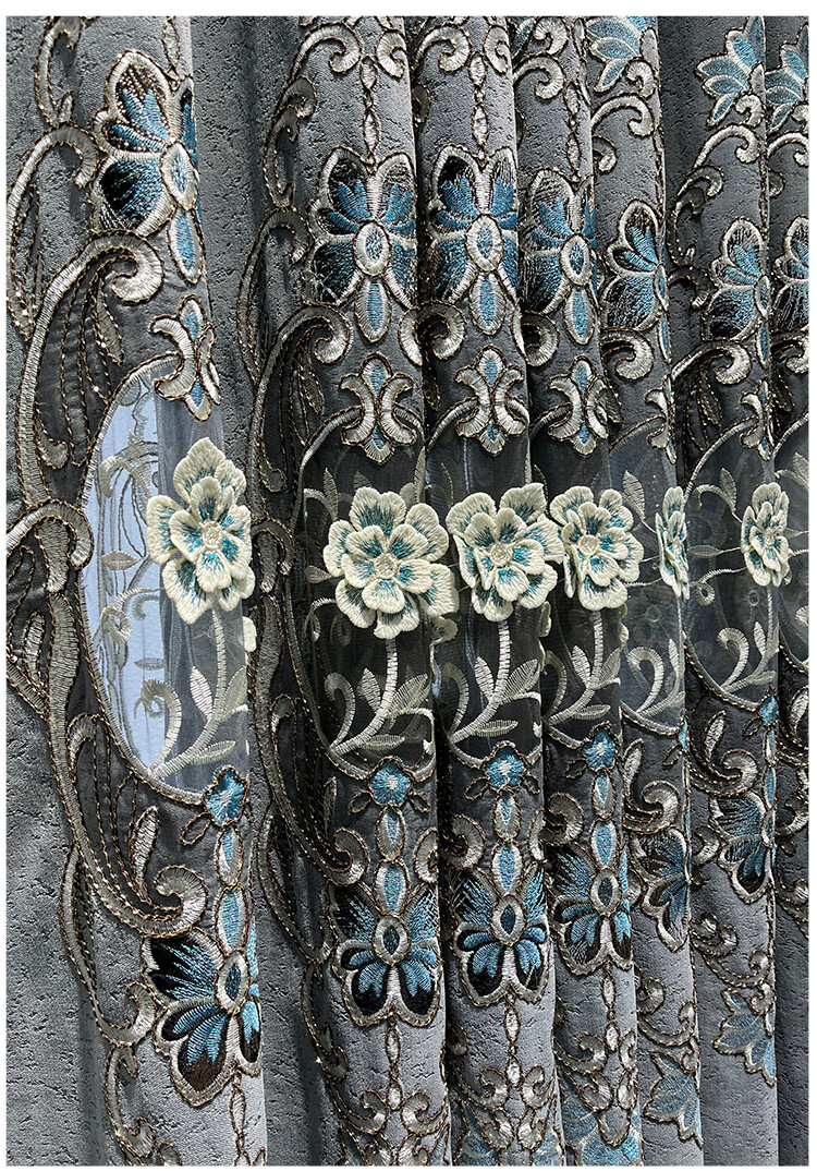 cashmere embroidery floor-to-ceiling window grey cloth curtain valance C1642