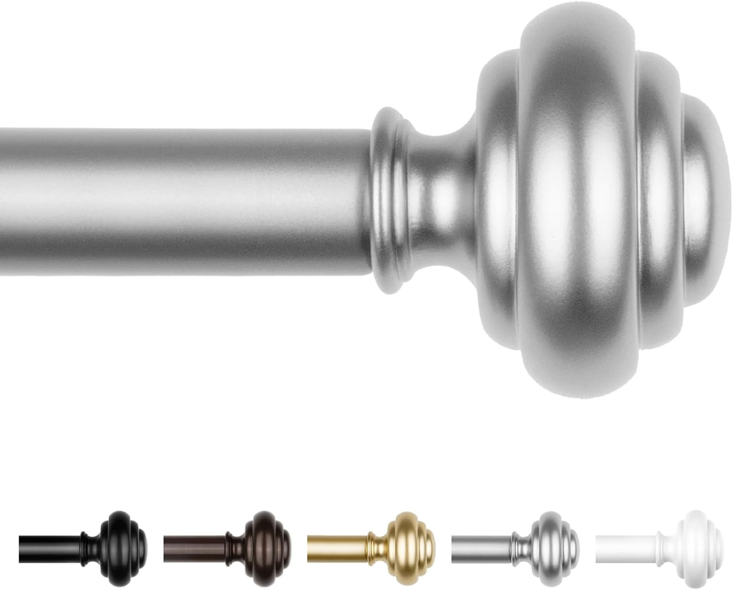 Silver Curtain Rods for Windows 72 to 144 Inches (6-12Ft) Long Heavy Duty Curtai