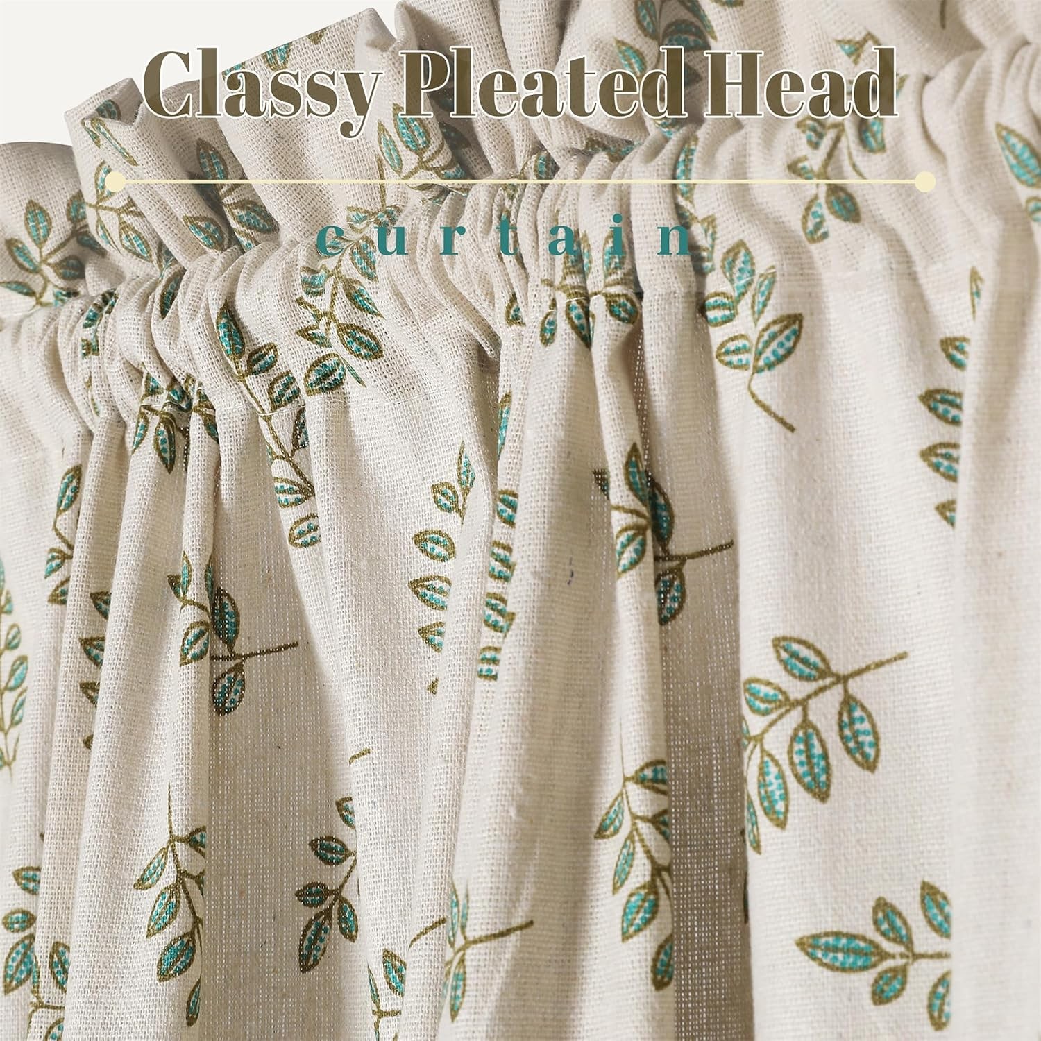Olive Leaf Linen French Door Curtain Set 54″W x 72″L Country Style Window