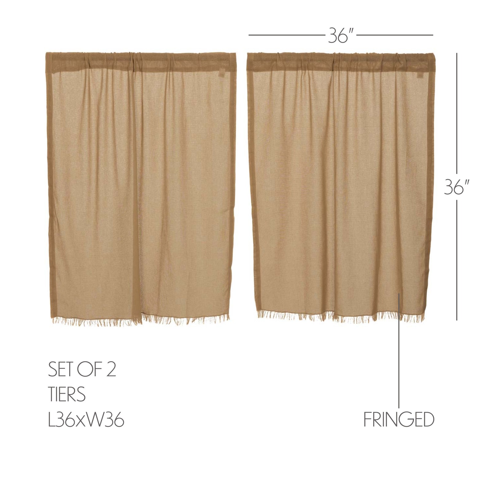 Tobacco Cloth Khaki Khaki Curtain Set (2 Swag 36×16 ; 2 Tier 36×36) VHC Brands