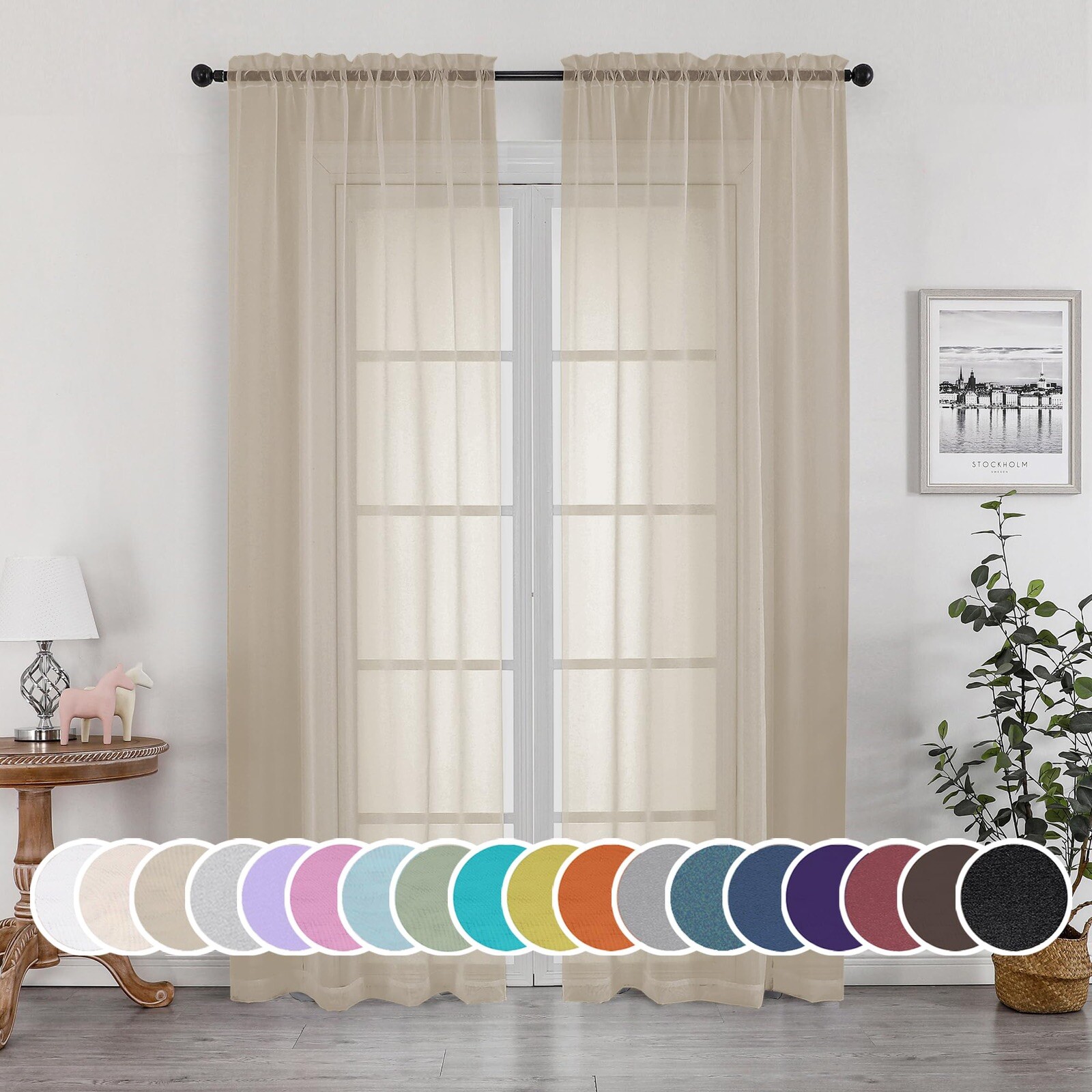 Owenie Voile Sheer Curtain Set 2-Panel Taupe 84” Window Drapes New