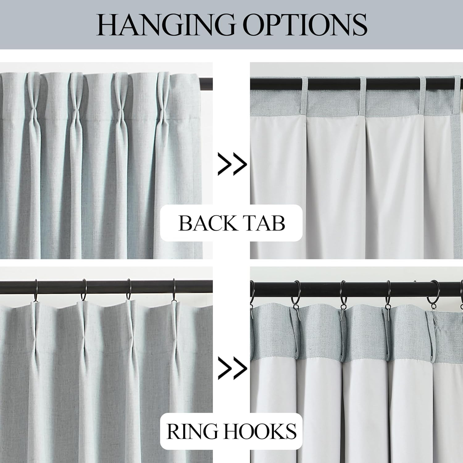 Blue Gray Pinch Pleated Full Blackout Curtains Linen Blended Room Darkening Wind