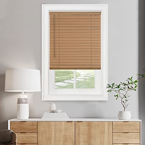 Cordless Light Filtering Mini Blind – 34 Inch Width, 64 34″W x 64″H Woodtone