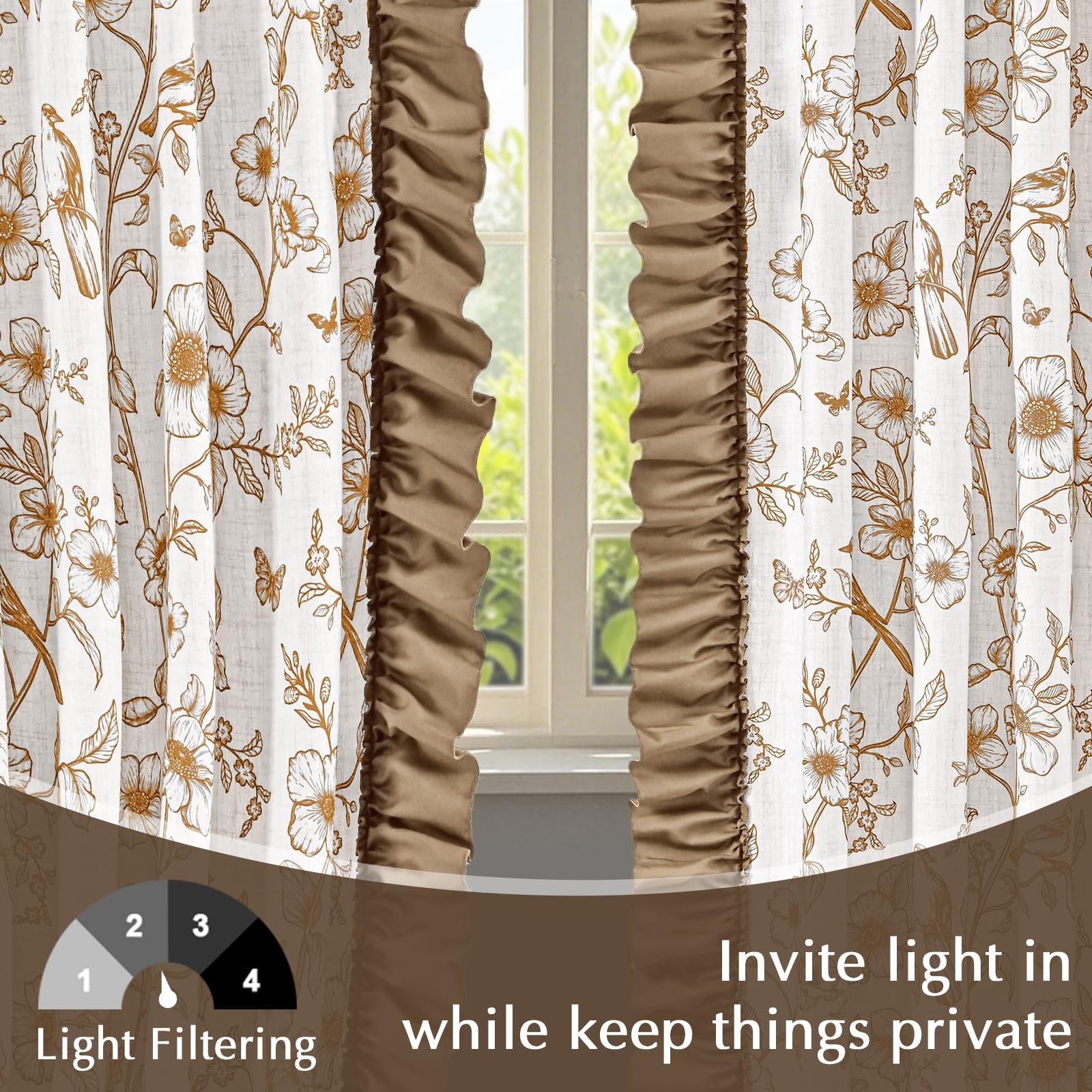 Floral Curtains for Living Room 84 Inch Length Farmhouse French Bedroom Curta…