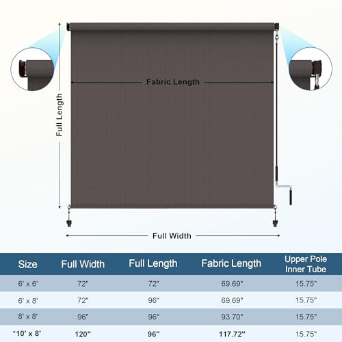 Outdoor Roller Shade, 420GSM New Material Patio Shade with 72″W x 72″H Brown