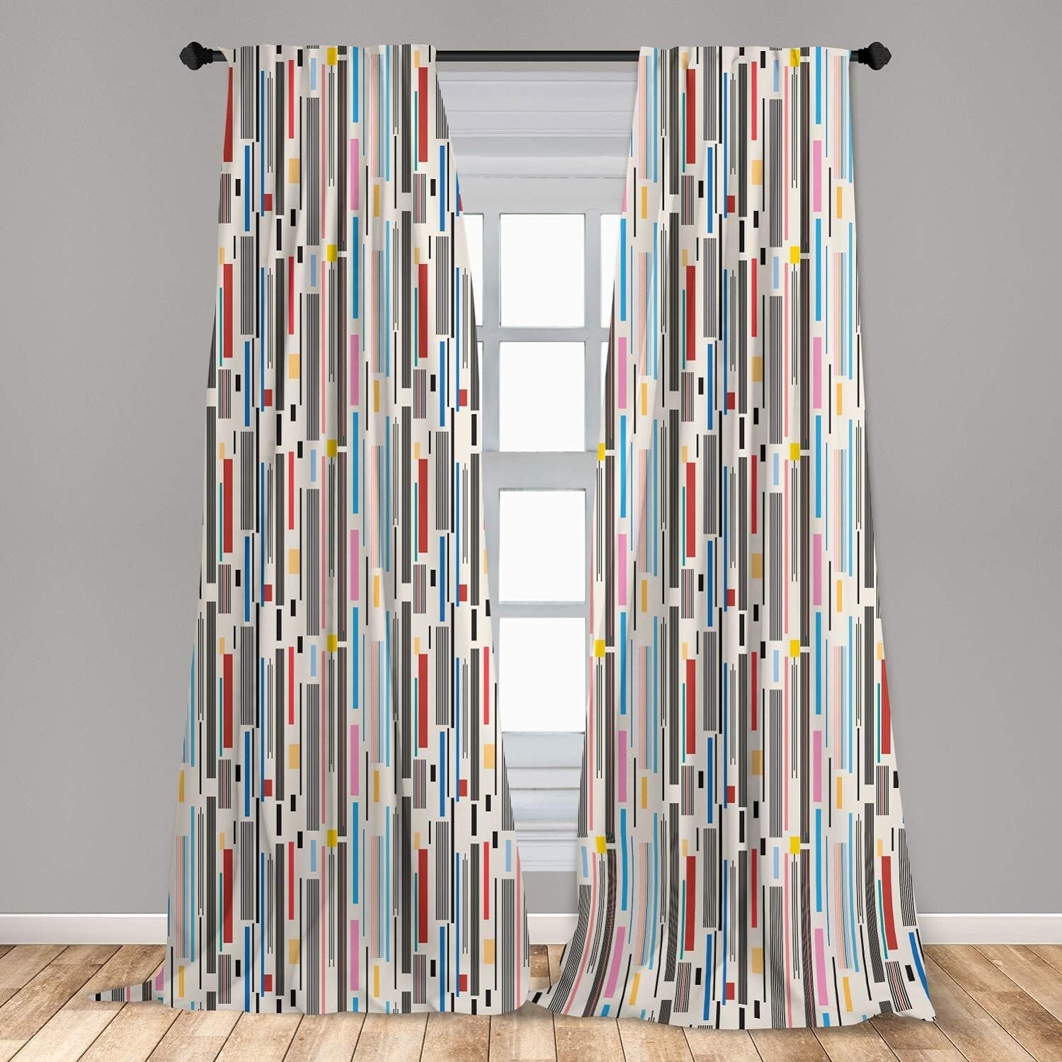 Ambesonne Abstract Curtains, Colorful Graphic Pattern of Various Stripes Vintage
