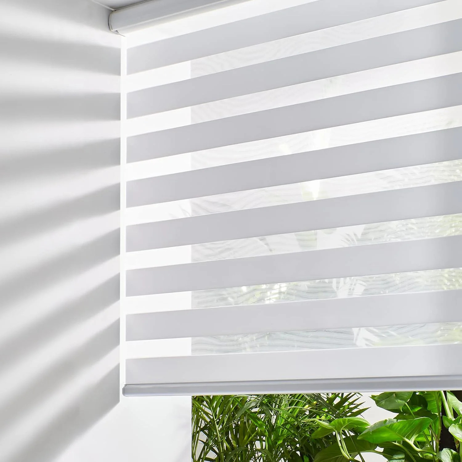 Zebra Blinds for Windows Free-Stop Roller Windows Shades, 24″ W X 72″ H, White
