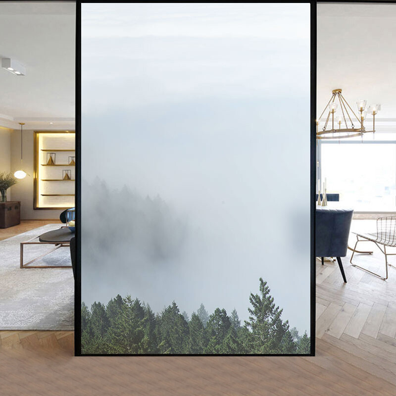 Home Window Film Static Cling Stained Forest Scenery 3D Frosted Decor