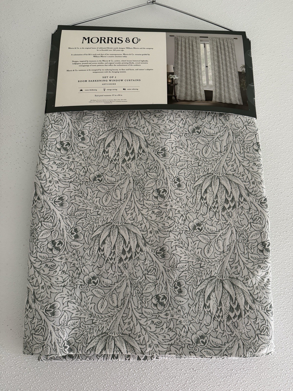 New Morris & C Window Curtains 2 Panels Darkening 37 x 84 Artichoke Sage Green