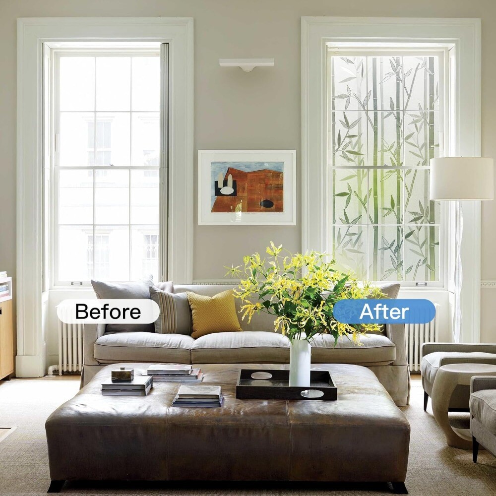 rabbitgoo Bamboo Privacy Window Film Static Cling Sticker Decorative 17.5 x 78.7