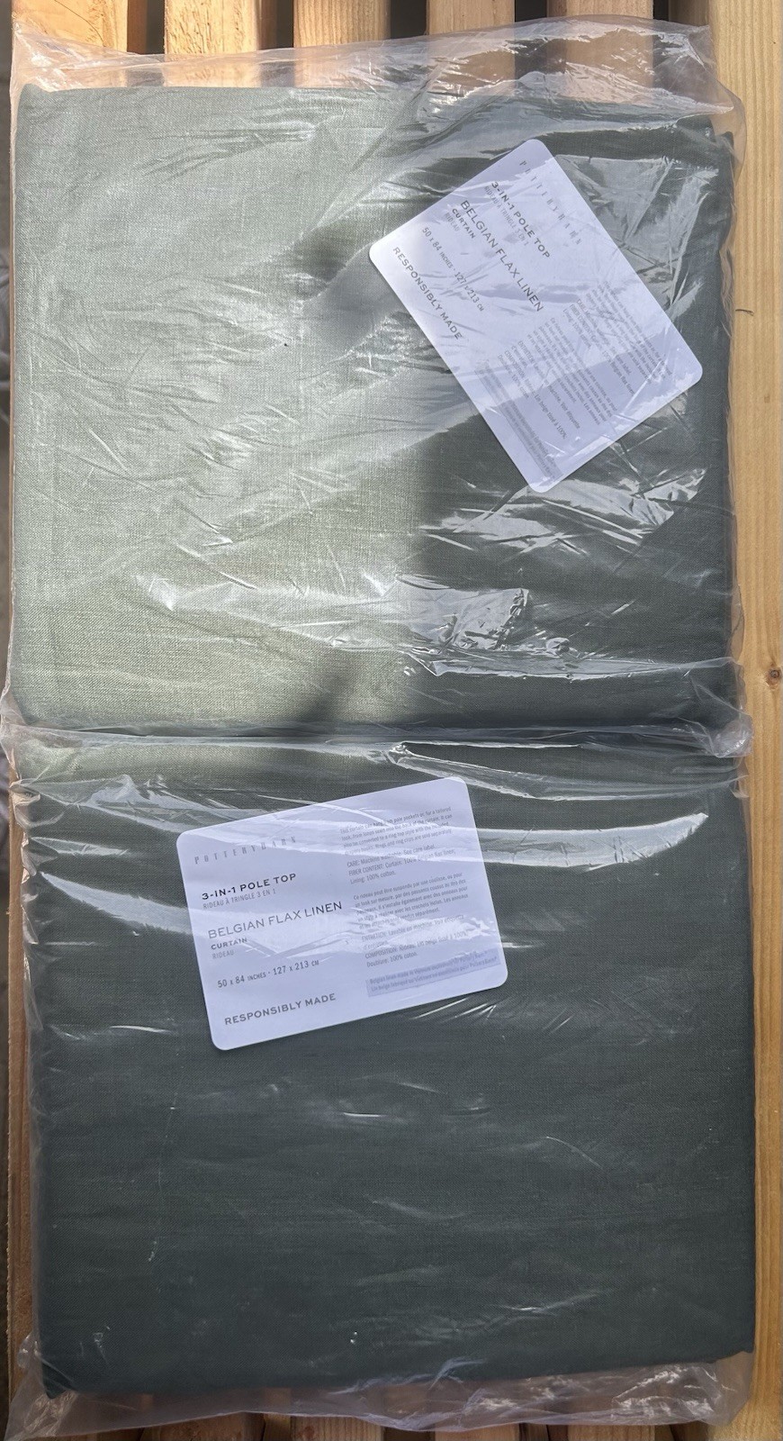 2X Pottery Barn Classic Belgian Flax Linen Drape 50×84 Cypress Green 3 In 1 pole
