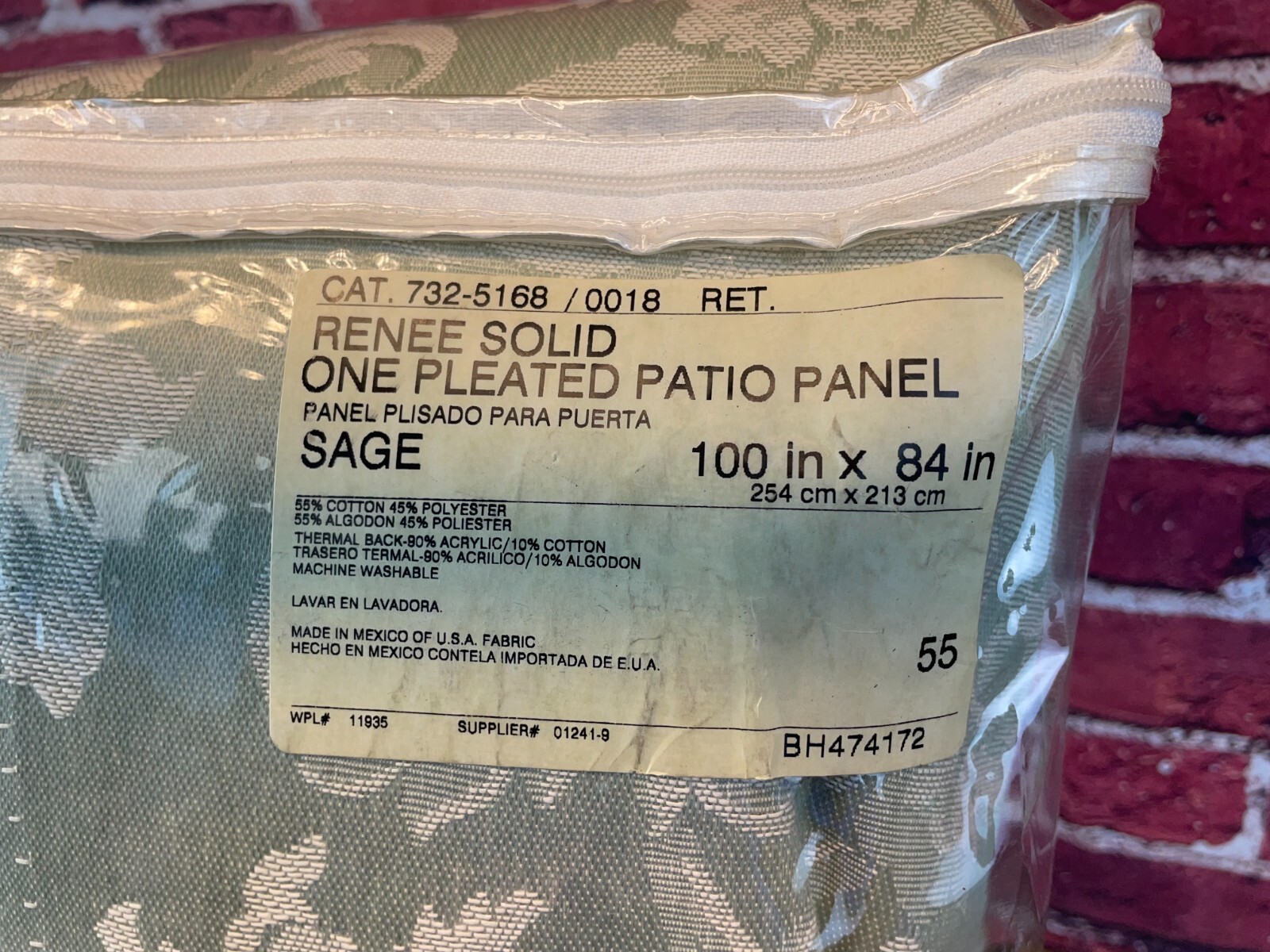 Preowned JC PENNEY Home RENEE SOLID ONE PLEATED PATIO PANEL 100″ x 84″ SAGE Nice