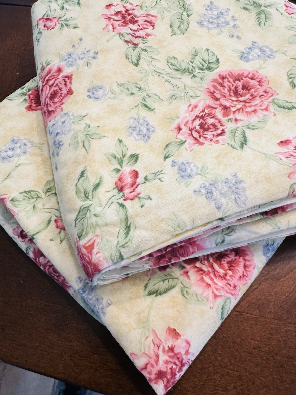 VTG COTTAGE CURTAIN PANELS x 2 Pink Roses Yellow Green Blue Floral 42×84 EA JCP