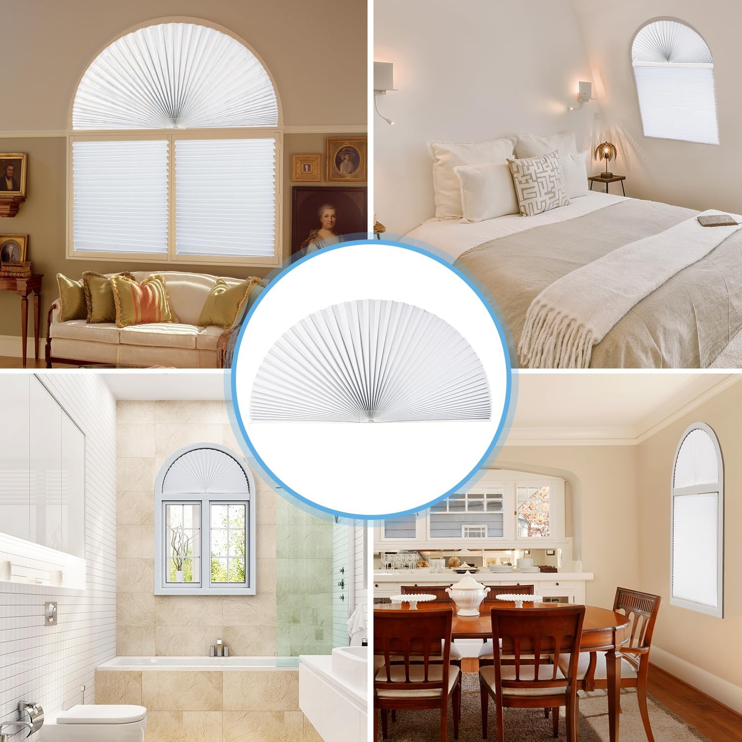 2 Pack Arch Window Light Filtering Pleated Shade Blinds 72×36 in White
