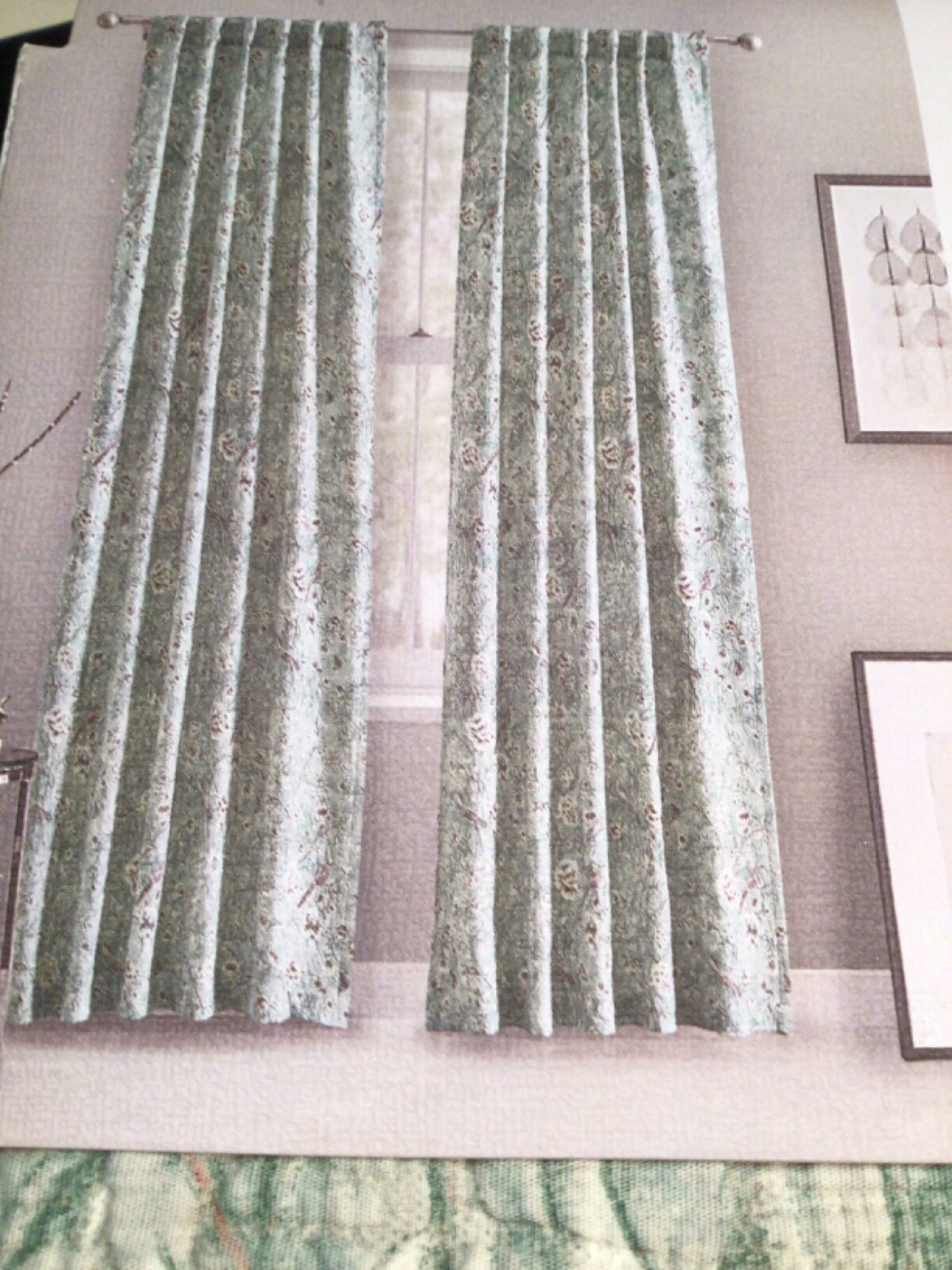ENVOGUE 37×96 Curtain Panels Floral bird Matelasse 2 Pc Set Rod pocket back tab