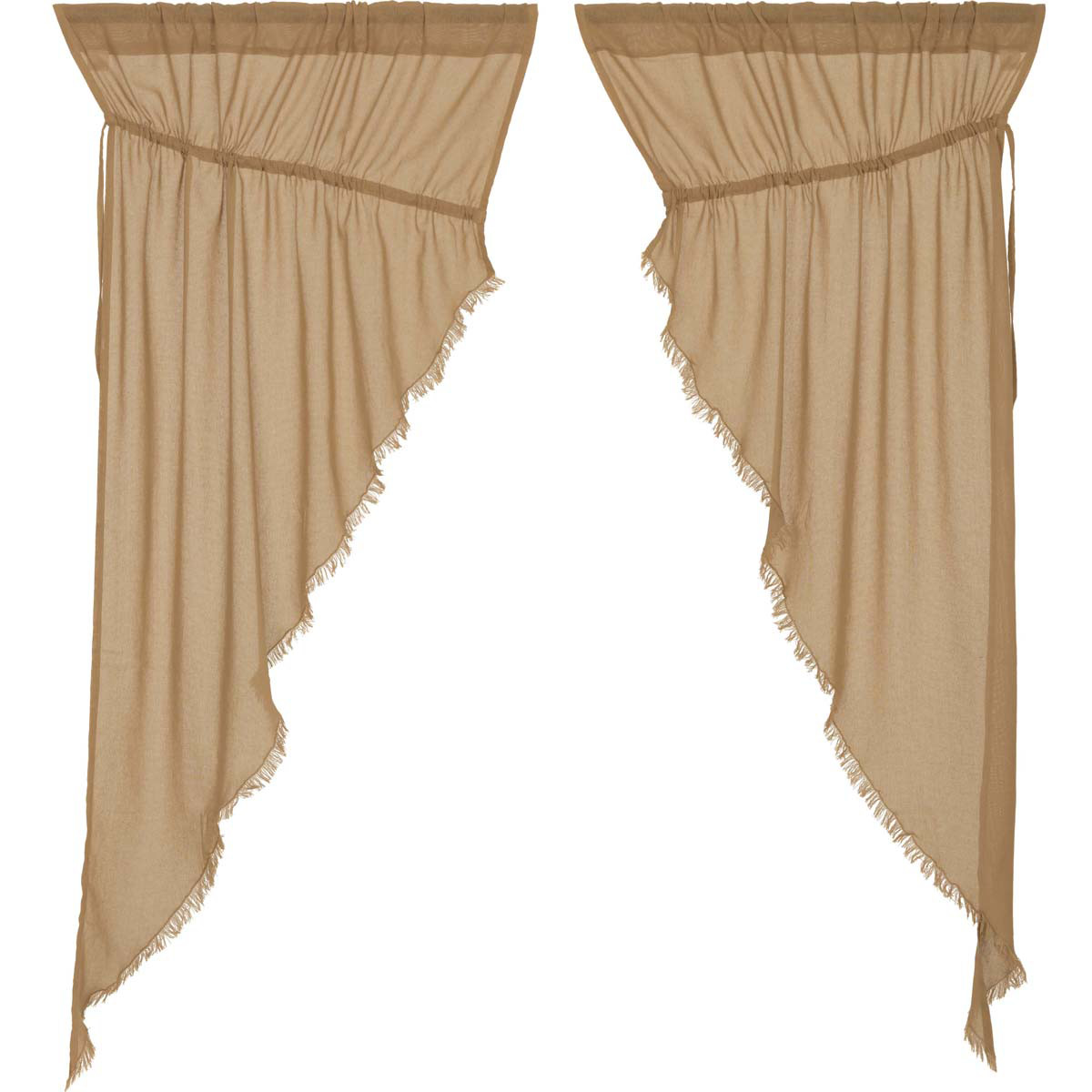 Tobacco Cloth Khaki PRAIRIE Short CURTAIN SET FRINGED Country Rustic Sheer 36×63