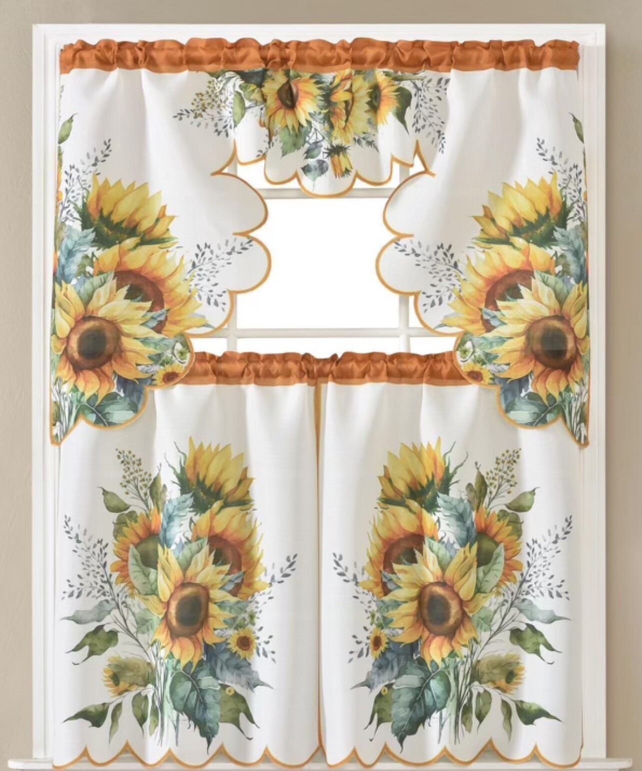 Sunflower Garden Window Kitchen Curtain Tier and Valance 🔥free Shipping