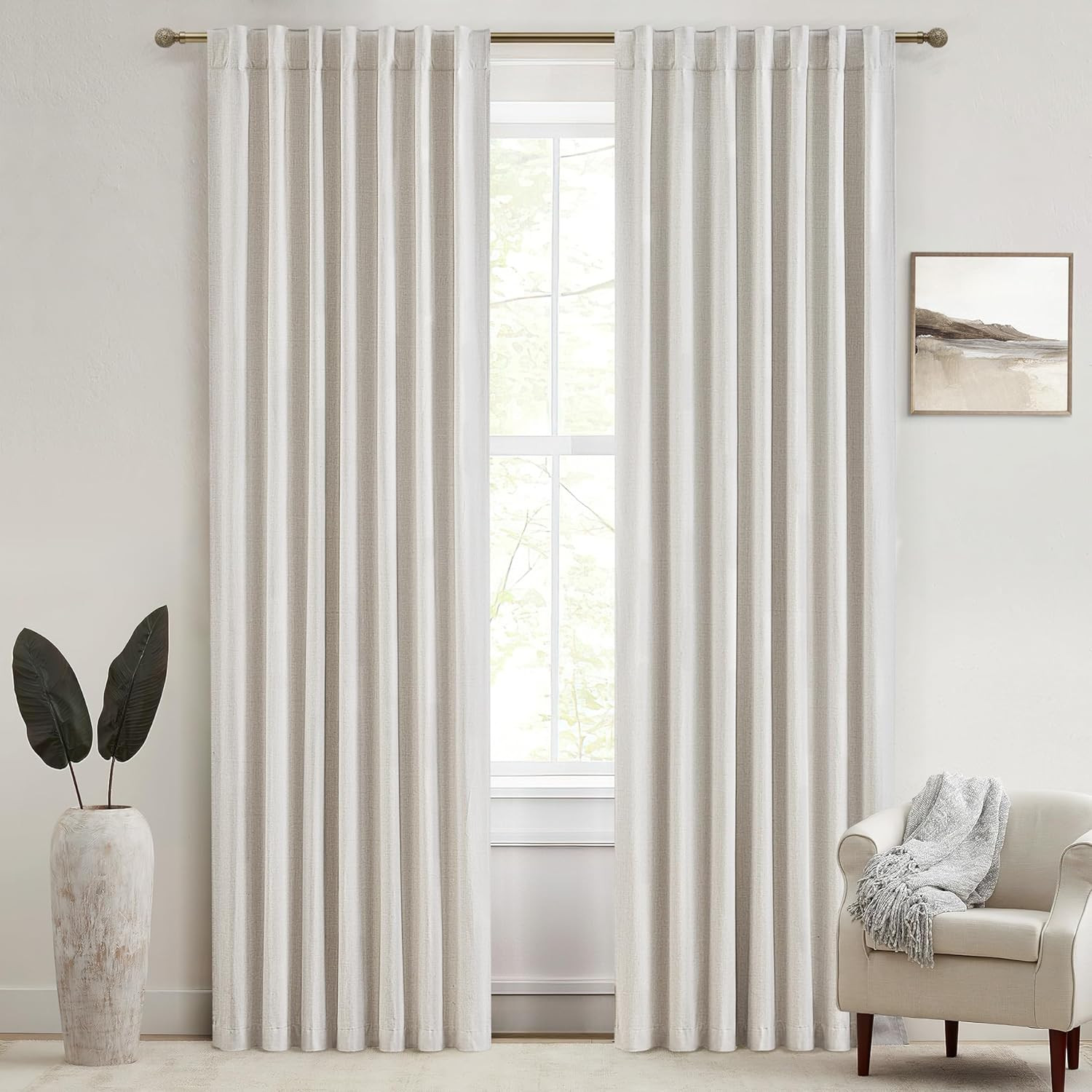 78 Inch Long Linen Blackout Curtains, 2 Panels Set for 76-80 Inch Window Drapes