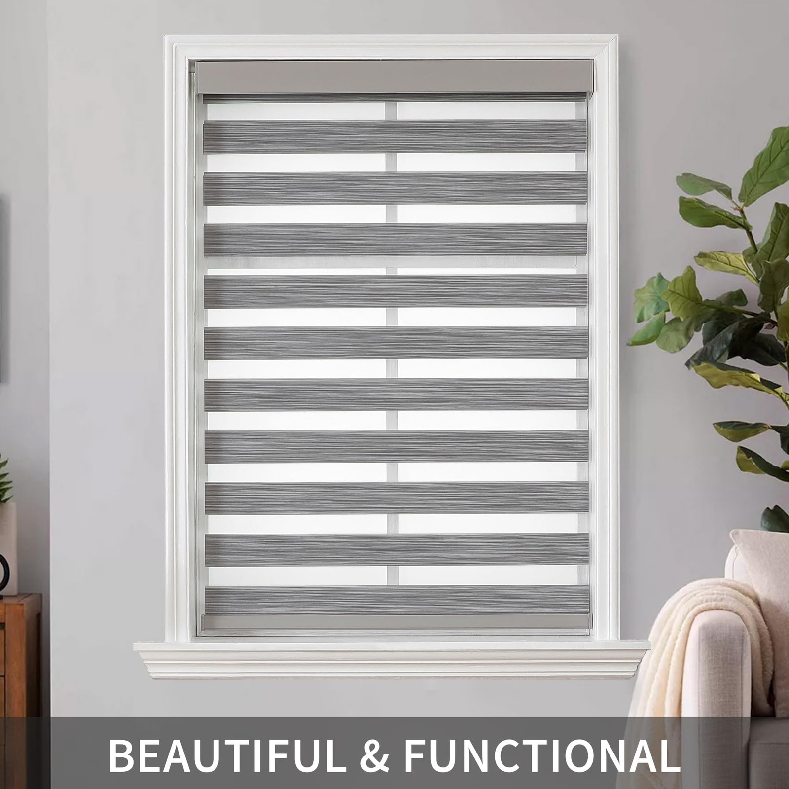 Joydeco SC0022-GR-22-75 Cordless Zebra Blinds (Pro) Gray 22″W x 75″H