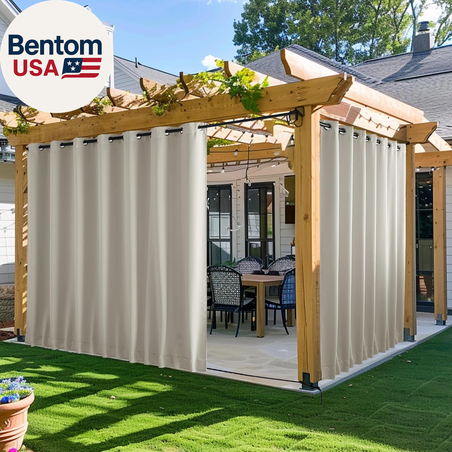 2 Panels Outdoor Curtains for Patio Waterproof & Windproof, Extra Wide Grommet &