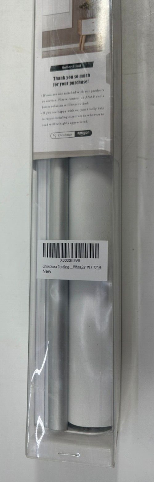 ChrisDowa Cordless Free 100% Blackout Blind Roller Window Shade White 33W x 72H