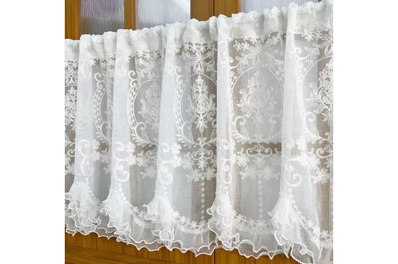 Transparent 1 Pc.Lace Border Floral Gauze Curtain w/Ruffles Gorgeous 25.6×43.3