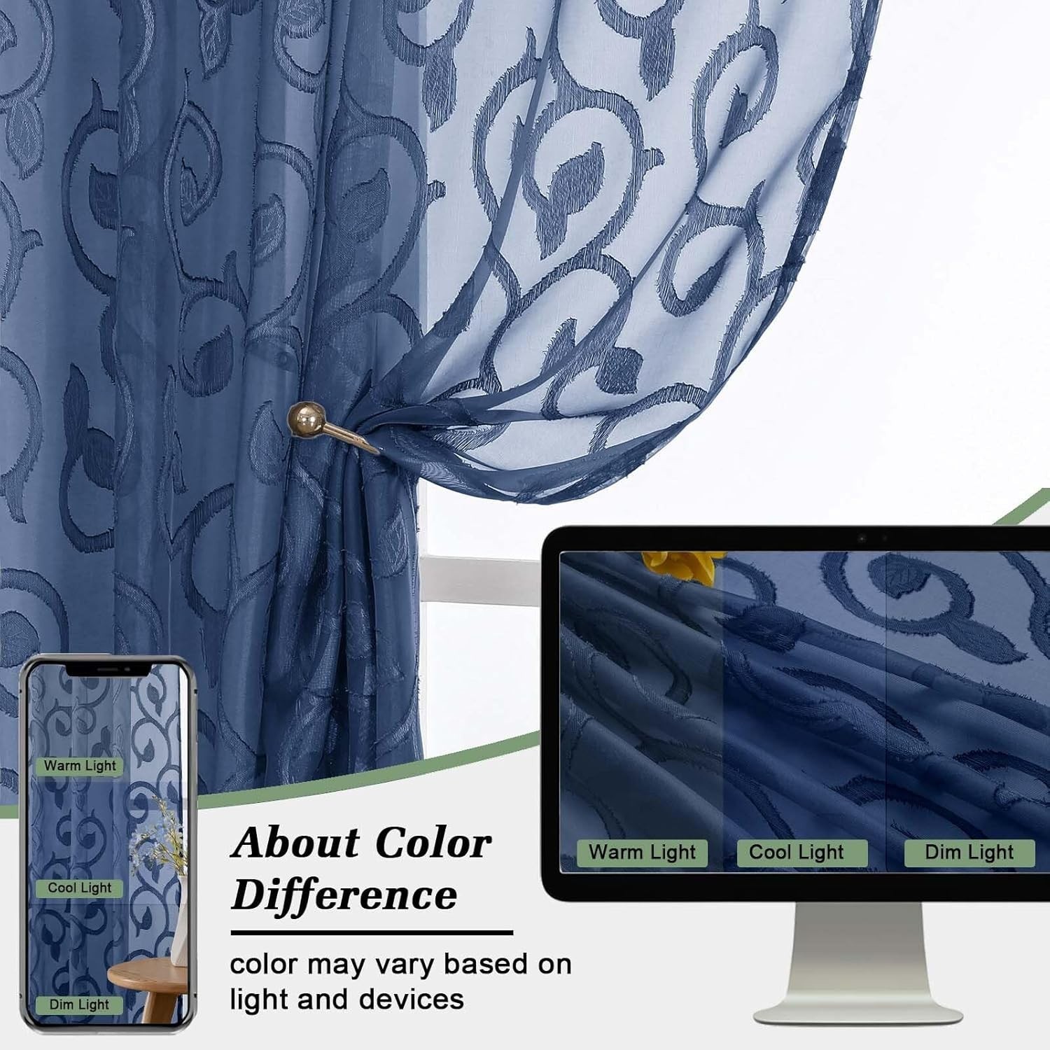 Modern Sheer Curtains Set in Dusty Blue – 2 Panels, 42″W x 24″L for Any Room