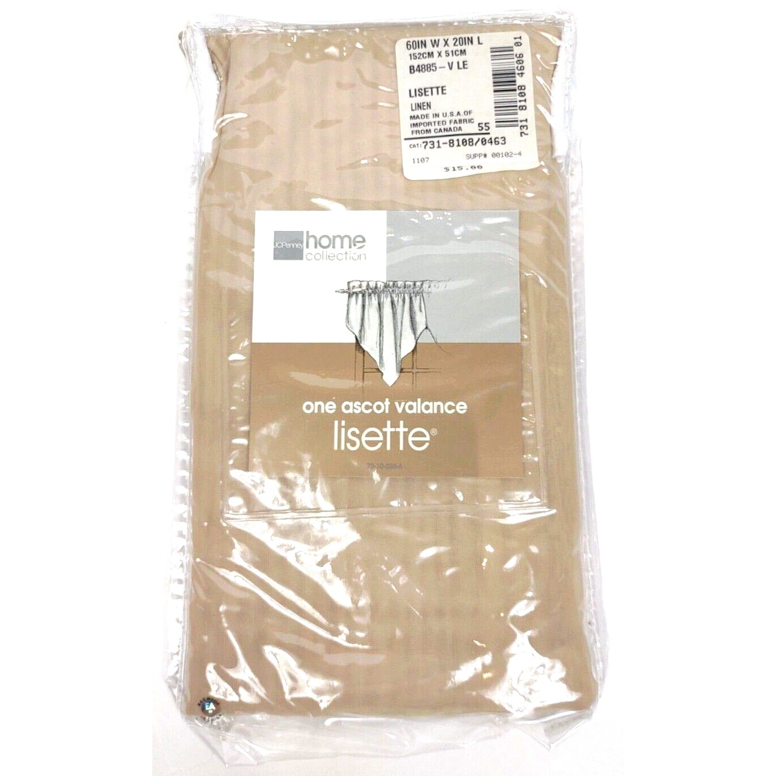 JC Penney Home Collection Lisette Ascot Valance 60″ x 20″ Brown Linen – NEW
