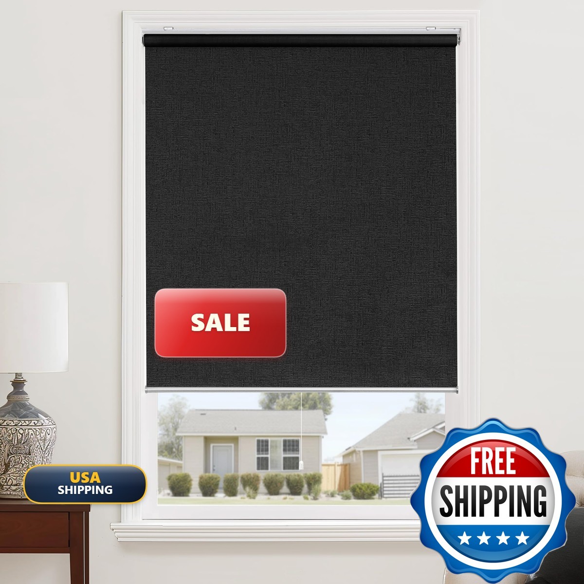 ChrisDowa Cordless Blackout Roller Shade Black 30″ W x 72″ H