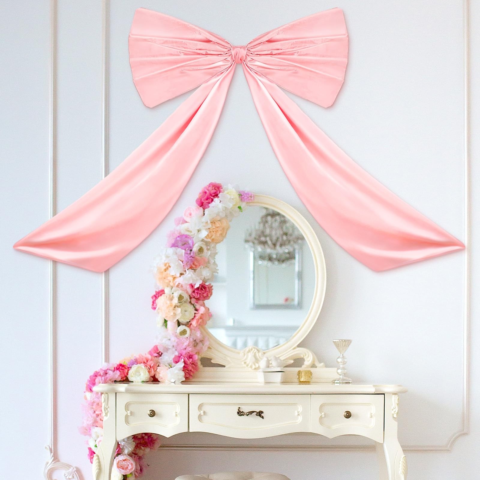 24×36 Inch Large Pink Coquette Bow Decor Giant Satin Ribbon Tie Backdrop